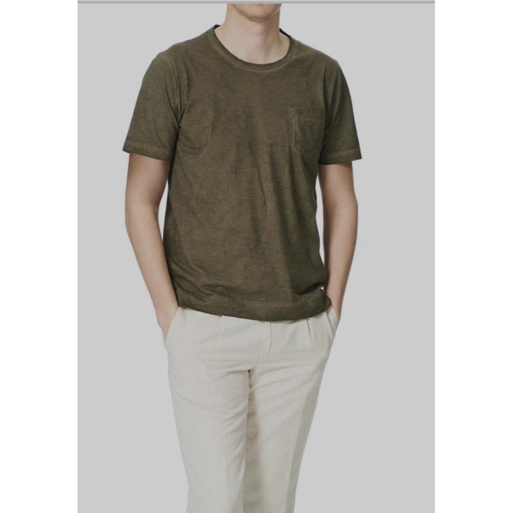 MASSIMO ALBA Panarea Watercolor T-Shirt Military Green Pocket Sz. Small Italy